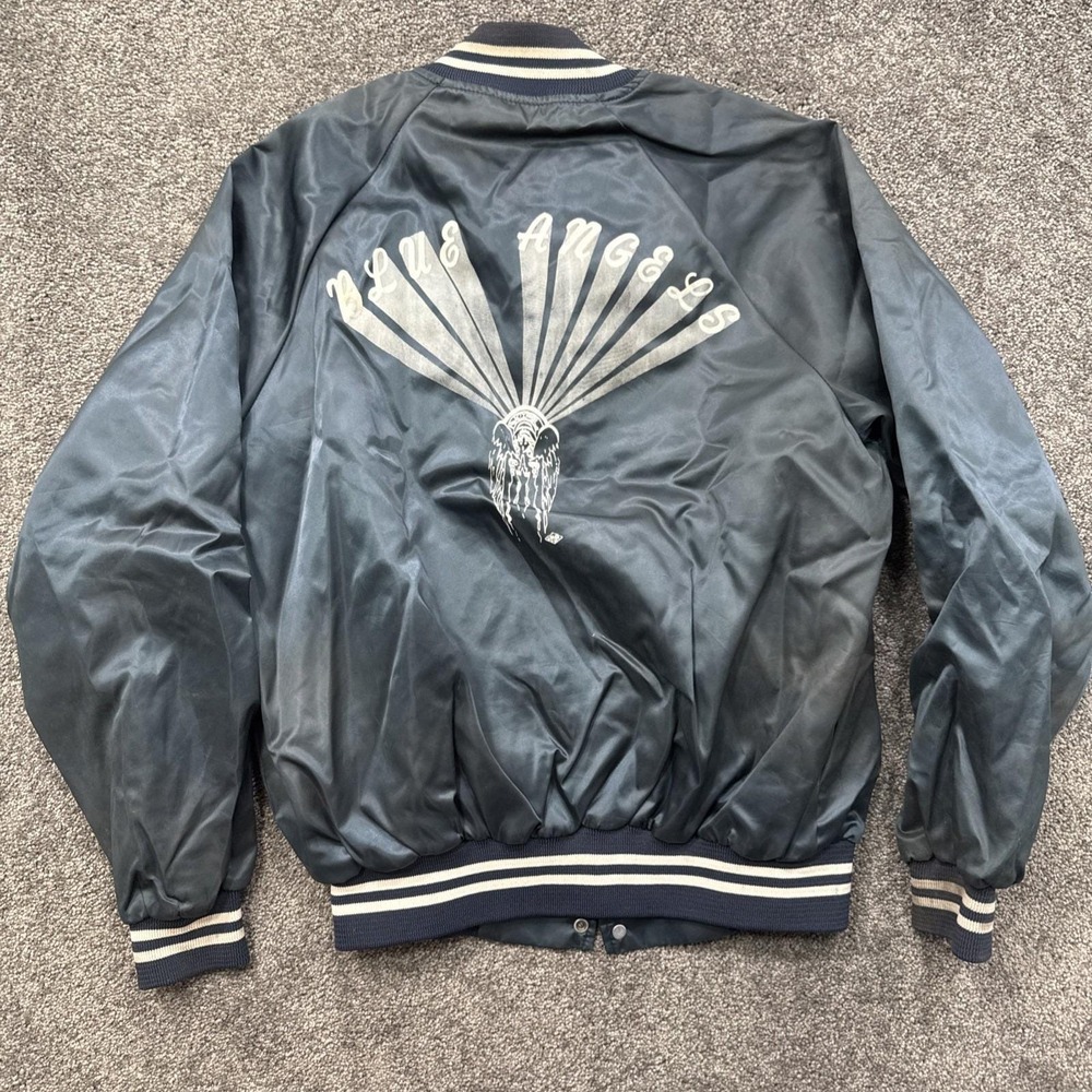VTG Mens L Blue Angels Satin Jacket Coat Auburn Sportswear Made In USA Navy